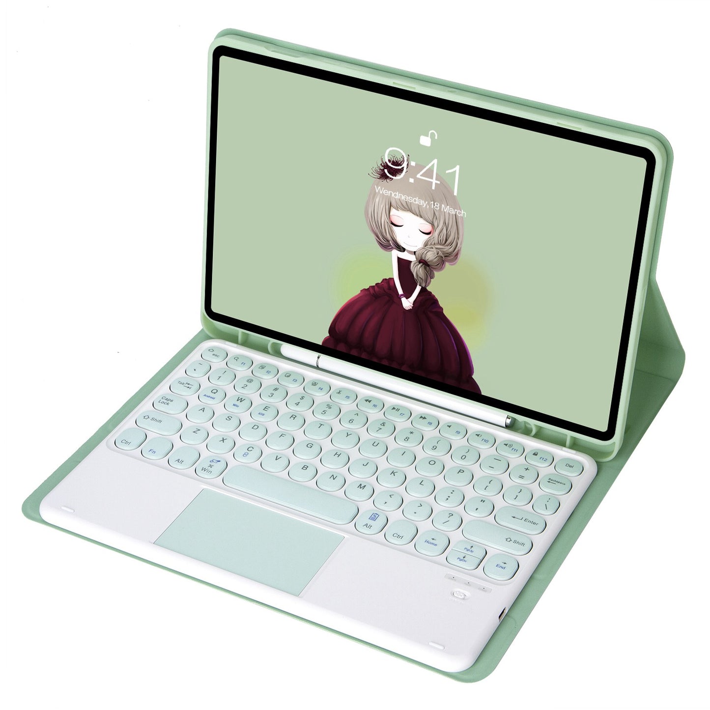 YT098B-A For iPad Air (2020) / (2022) Round Keys Wireless Bluetooth Keyboard with TouchPad, Skin Touch Shockproof Stand Case with Pen Slot