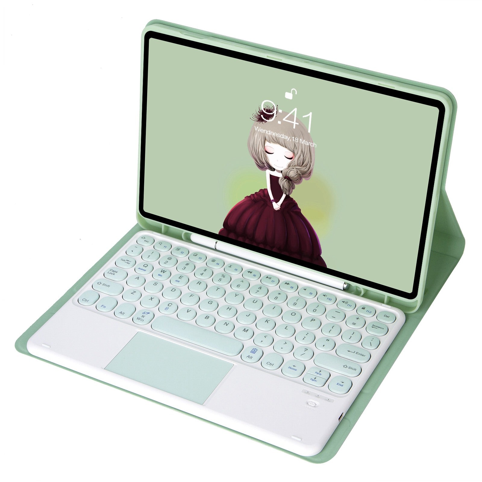 YT098B-A For iPad Air (2020) / (2022) Round Keys Wireless Bluetooth Keyboard with TouchPad, Skin Touch Shockproof Stand Case with Pen Slot