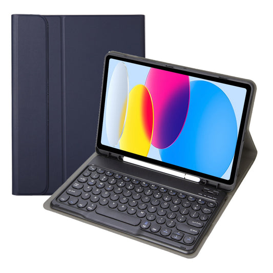 YA10B for iPad 10.9 (2022) Pen Slot Design Leather + TPU Tablet Shockproof Stand Cover with Round Keys Bluetooth Keyboard