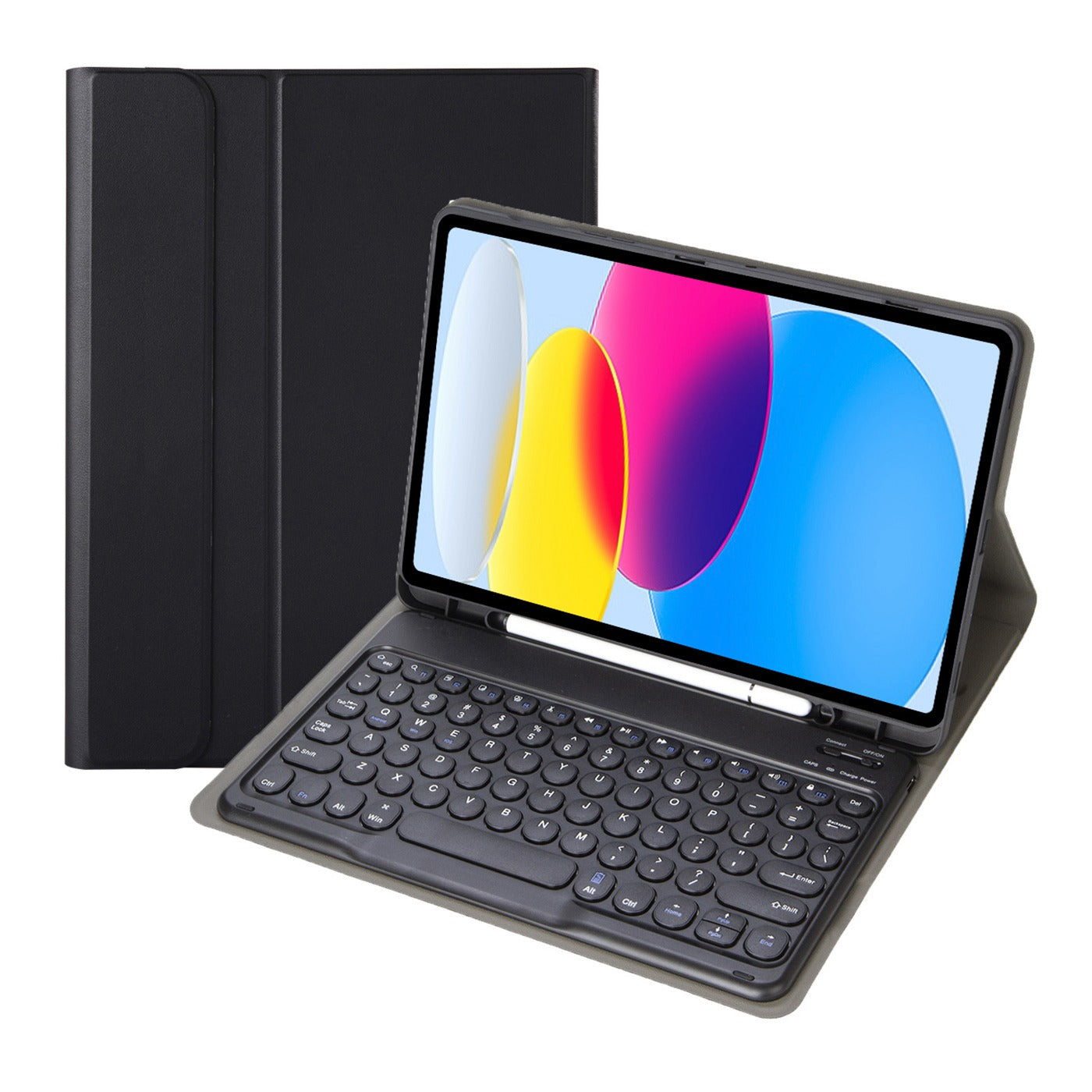 YA10B for iPad 10.9 (2022) Pen Slot Design Leather + TPU Tablet Shockproof Stand Cover with Round Keys Bluetooth Keyboard