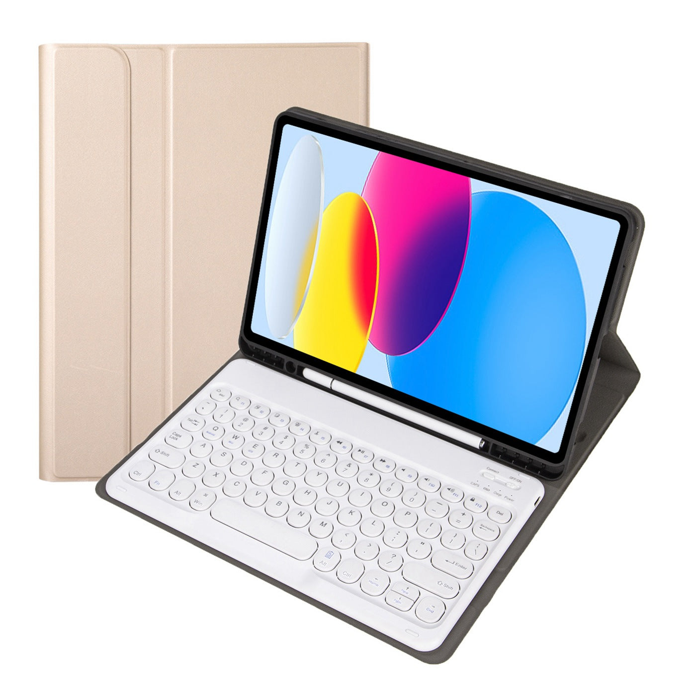 YA10B for iPad 10.9 (2022) Pen Slot Design Leather + TPU Tablet Shockproof Stand Cover with Round Keys Bluetooth Keyboard
