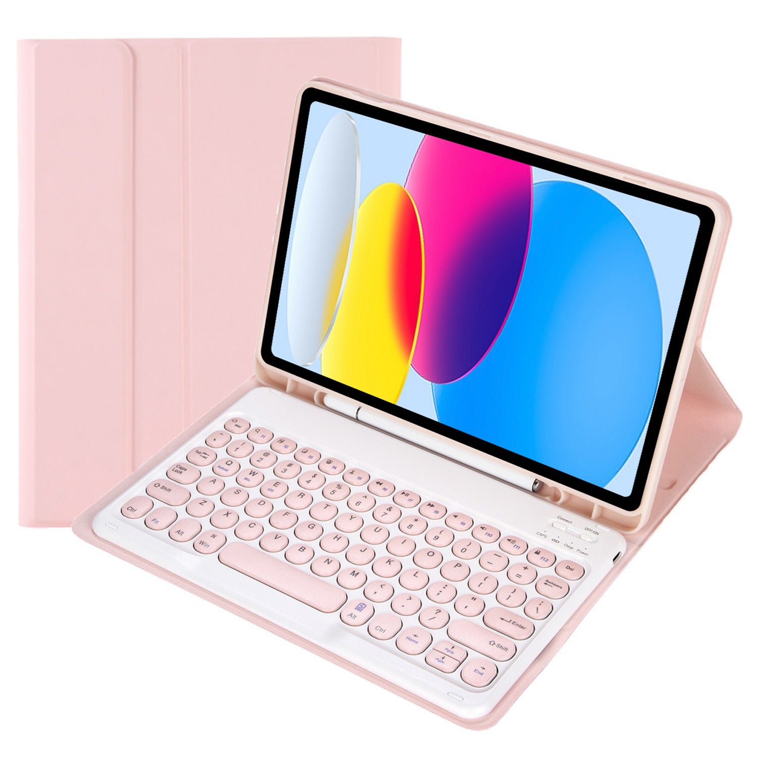 YA10B for iPad 10.9 (2022) Pen Slot Design Leather + TPU Tablet Shockproof Stand Cover with Round Keys Bluetooth Keyboard