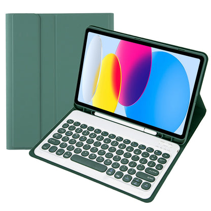 YA10B for iPad 10.9 (2022) Pen Slot Design Leather + TPU Tablet Shockproof Stand Cover with Round Keys Bluetooth Keyboard