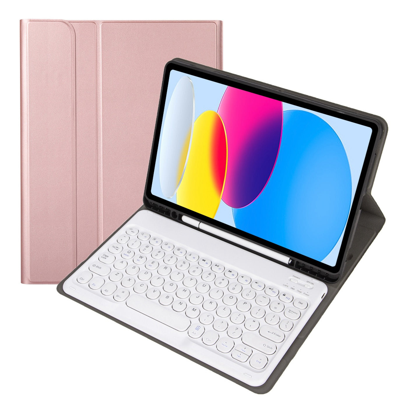 YA10B for iPad 10.9 (2022) Pen Slot Design Leather + TPU Tablet Shockproof Stand Cover with Round Keys Bluetooth Keyboard
