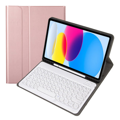 YA10B for iPad 10.9 (2022) Pen Slot Design Leather + TPU Tablet Shockproof Stand Cover with Round Keys Bluetooth Keyboard