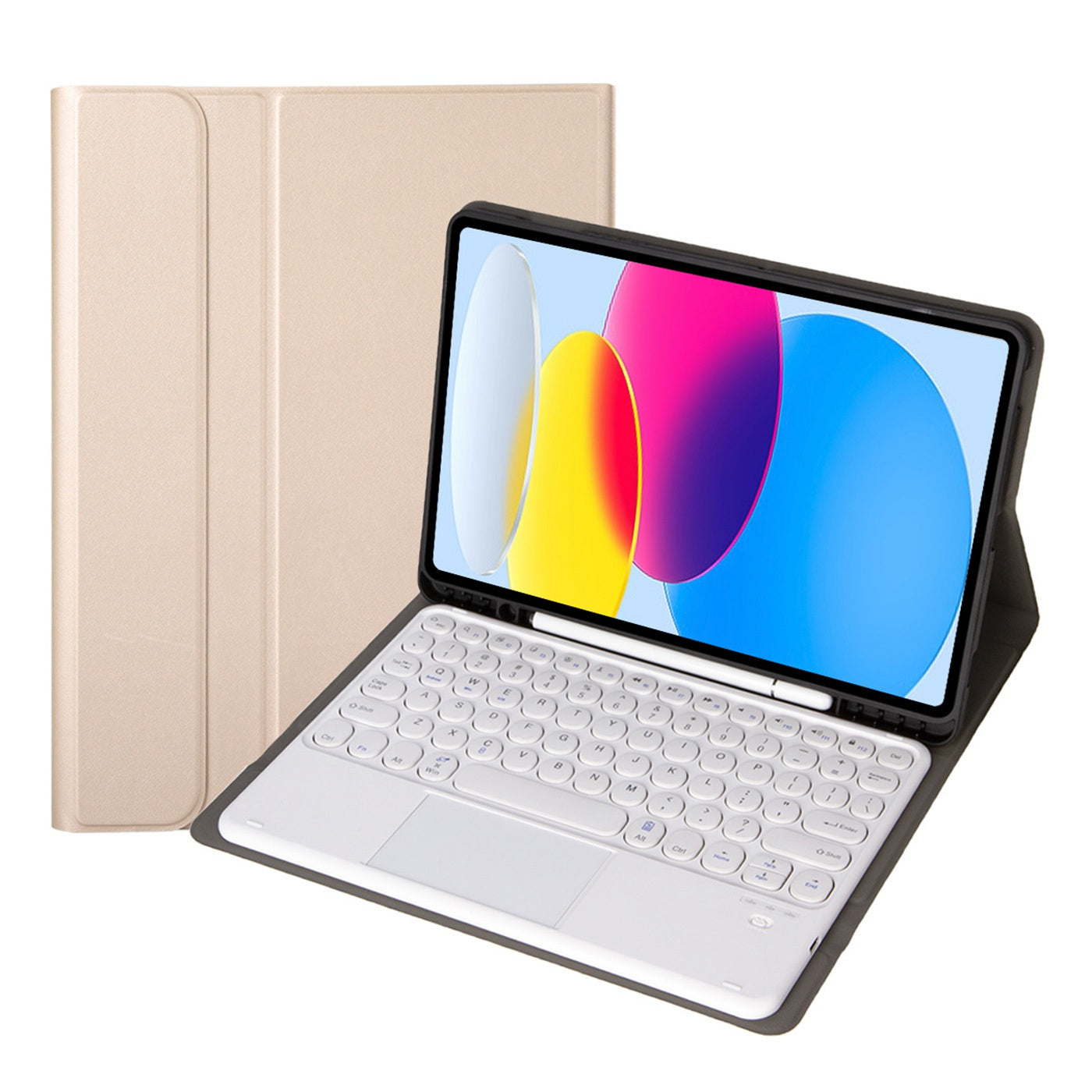 YA10B-A for iPad 10.9 (2022) Leather + TPU Tablet Stylus Holder Protective Cover with Round Keys Design Touchpad Bluetooth Keyboard