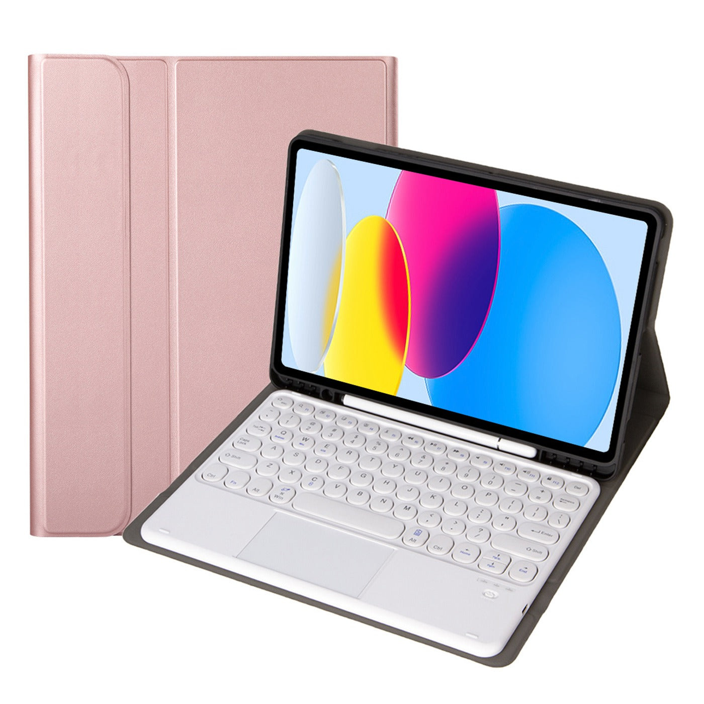 YA10B-A for iPad 10.9 (2022) Leather + TPU Tablet Stylus Holder Protective Cover with Round Keys Design Touchpad Bluetooth Keyboard
