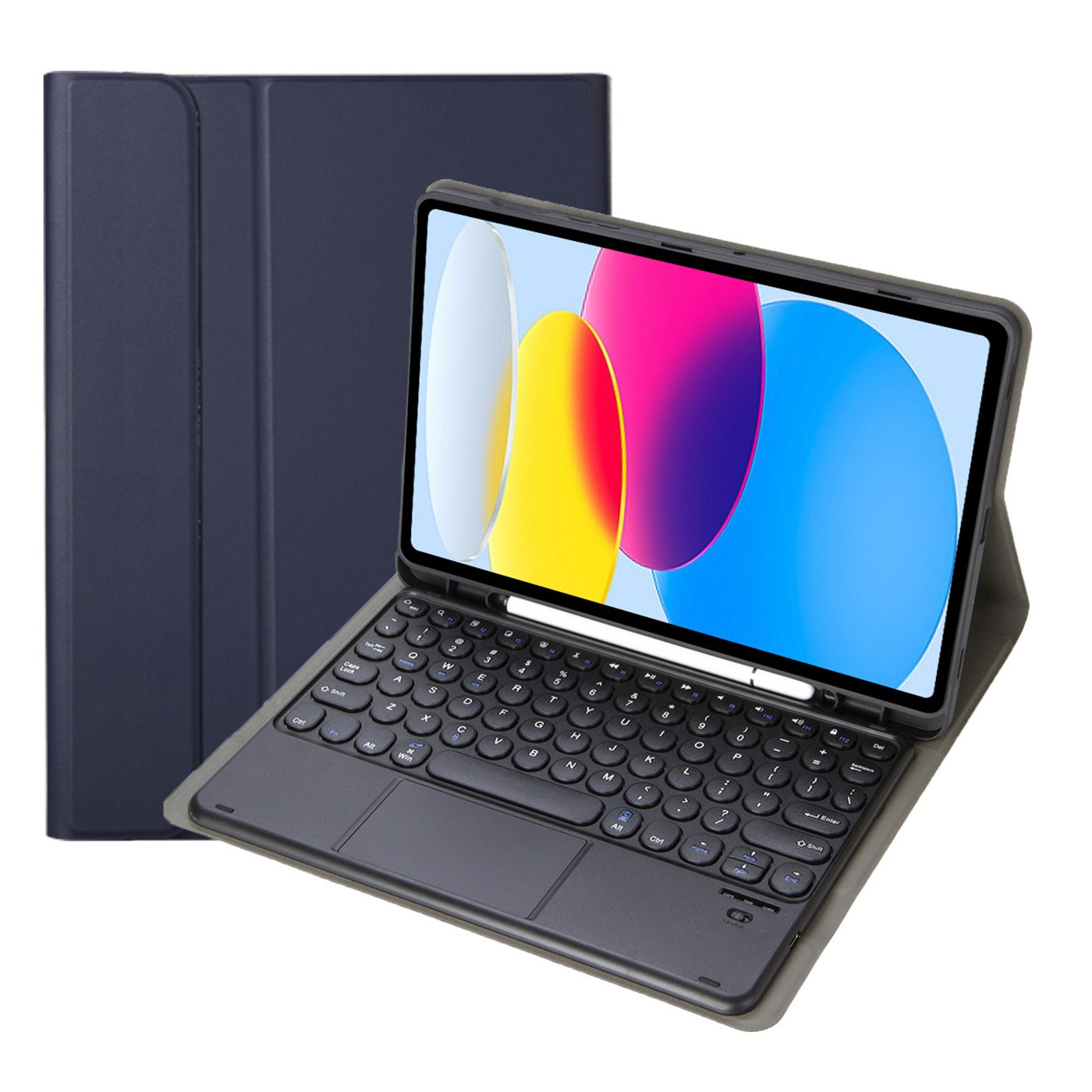 YA10B-A for iPad 10.9 (2022) Leather + TPU Tablet Stylus Holder Protective Cover with Round Keys Design Touchpad Bluetooth Keyboard