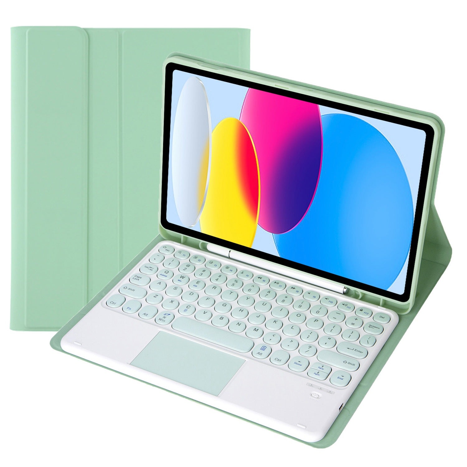 YA10B-A for iPad 10.9 (2022) Leather + TPU Tablet Stylus Holder Protective Cover with Round Keys Design Touchpad Bluetooth Keyboard
