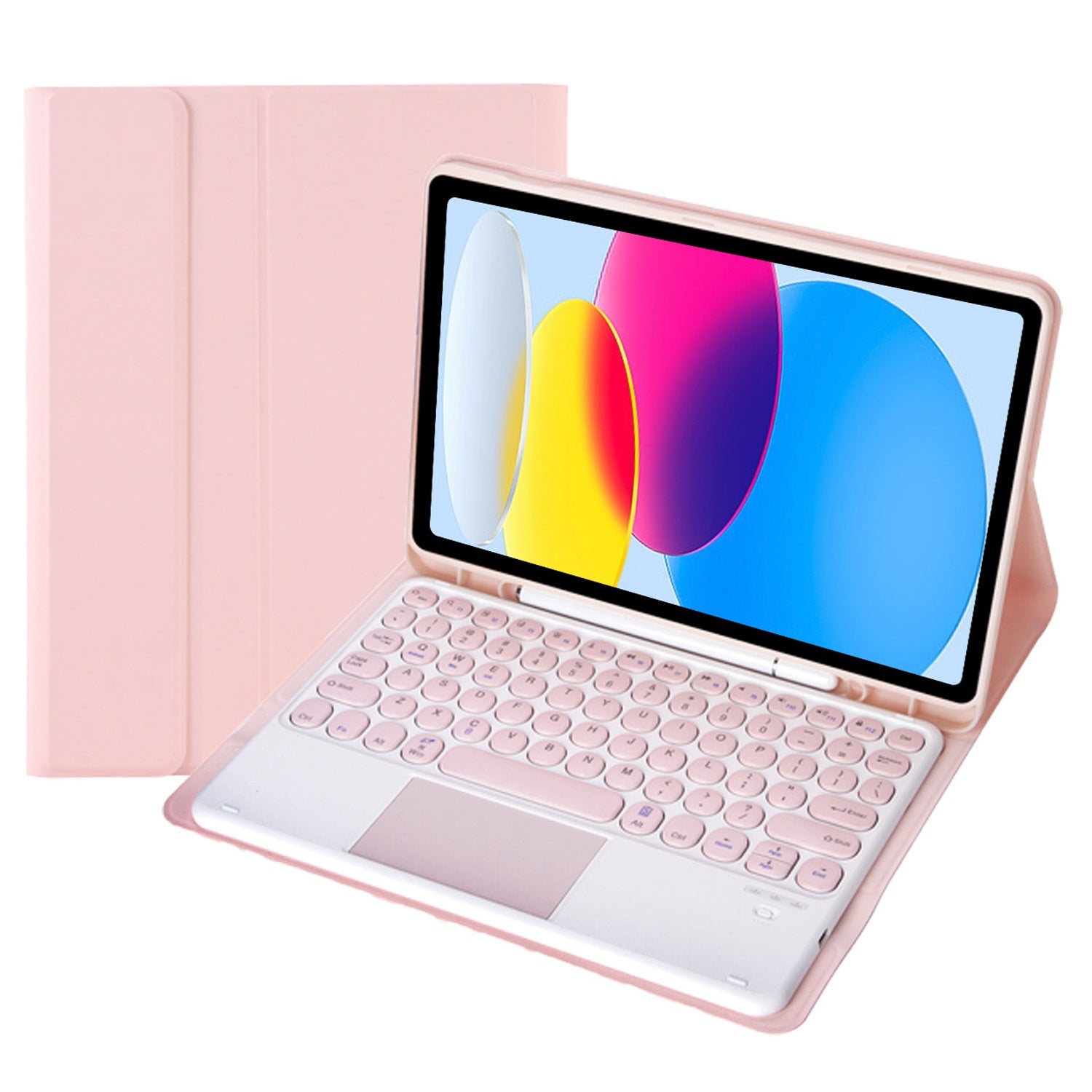 YA10B-A for iPad 10.9 (2022) Leather + TPU Tablet Stylus Holder Protective Cover with Round Keys Design Touchpad Bluetooth Keyboard