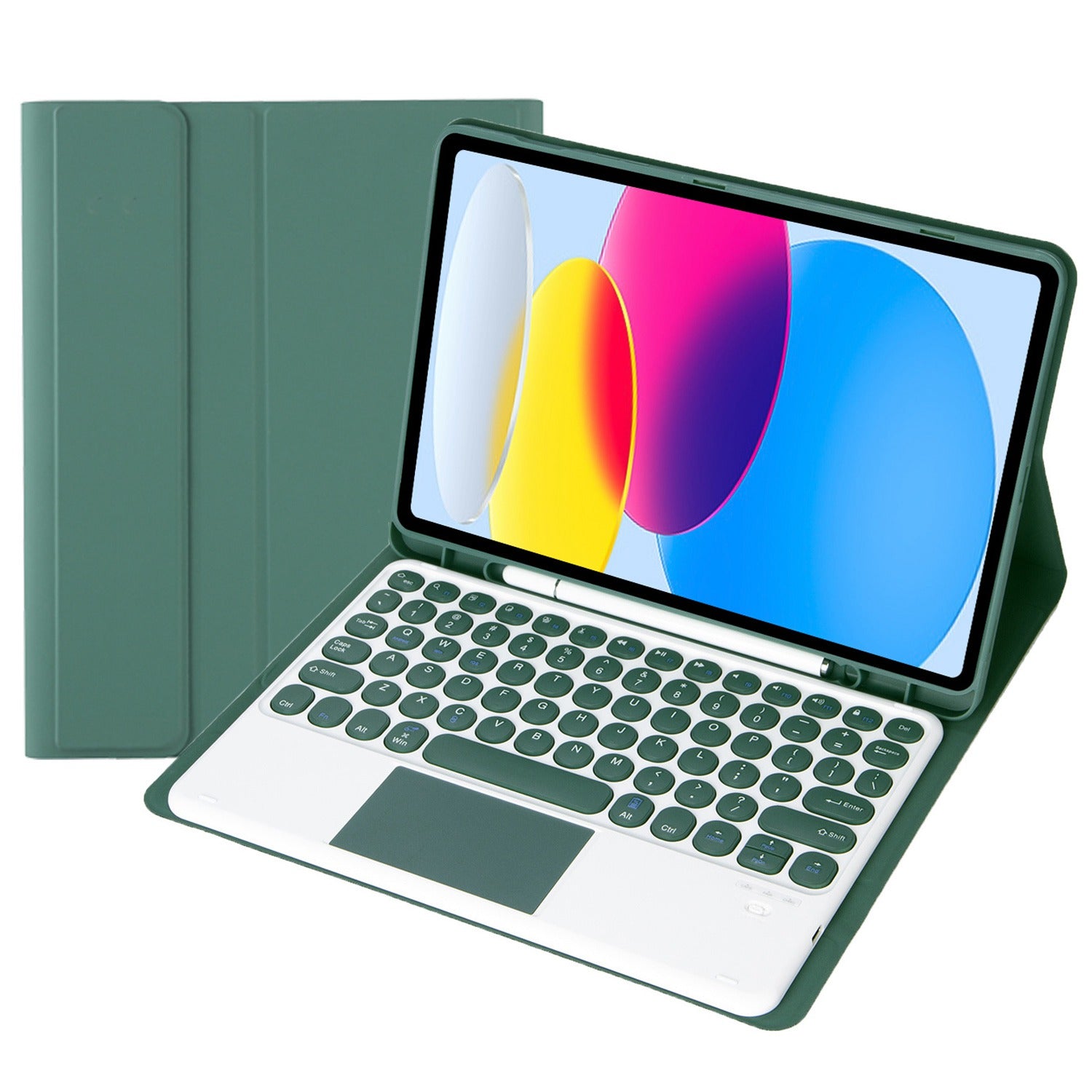 YA10B-A for iPad 10.9 (2022) Leather + TPU Tablet Stylus Holder Protective Cover with Round Keys Design Touchpad Bluetooth Keyboard