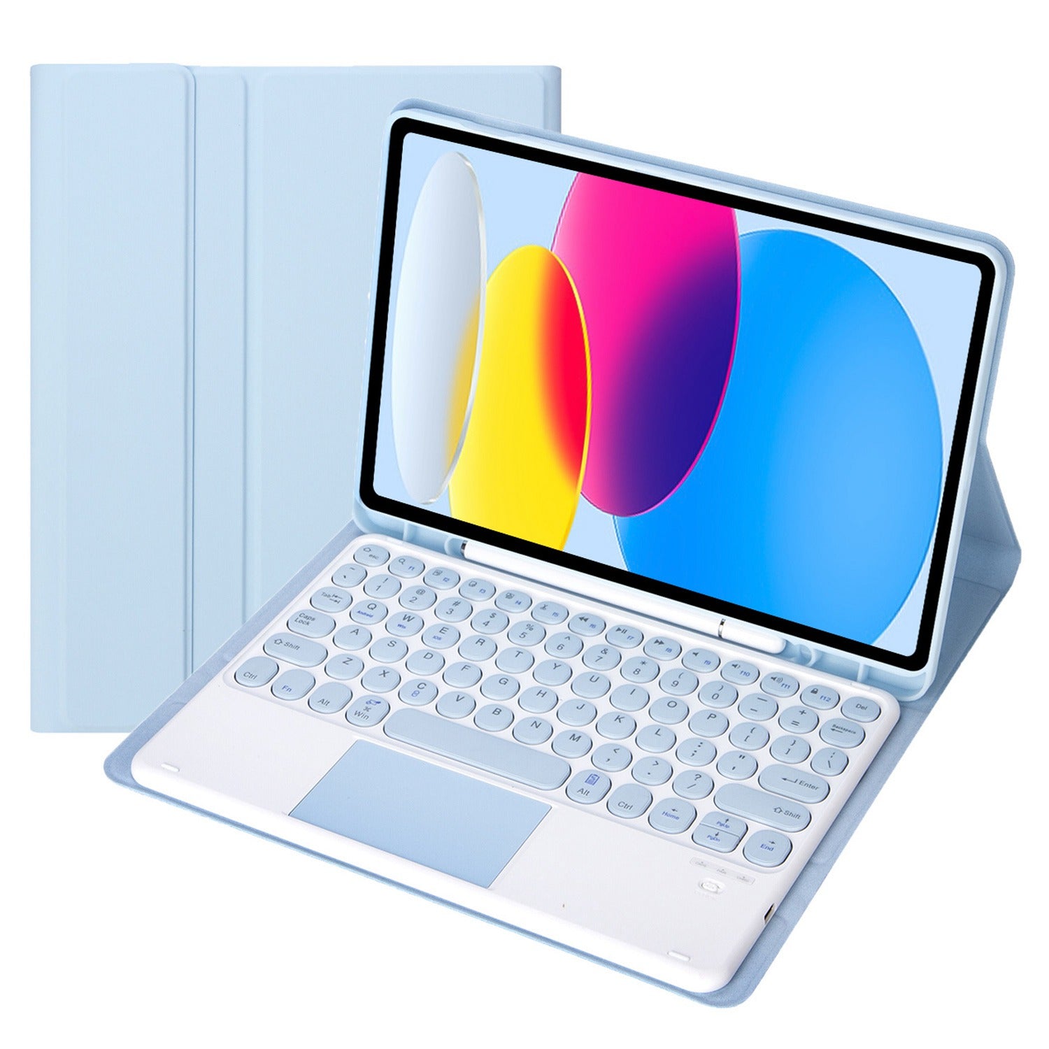 YA10B-A for iPad 10.9 (2022) Leather + TPU Tablet Stylus Holder Protective Cover with Round Keys Design Touchpad Bluetooth Keyboard