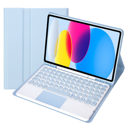 YA10B-A for iPad 10.9 (2022) Leather + TPU Tablet Stylus Holder Protective Cover with Round Keys Design Touchpad Bluetooth Keyboard