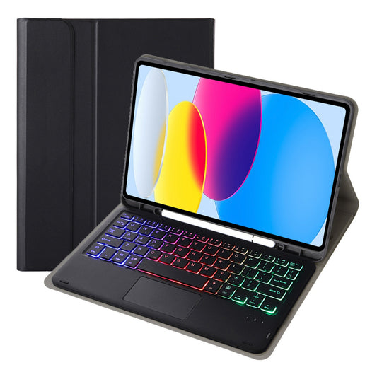 A10B-AS for iPad 10.9 (2022) Pen Slot Design Leather + TPU Tablet Stand Cover + Detachable Backlit Bluetooth Keyboard with Touchpad