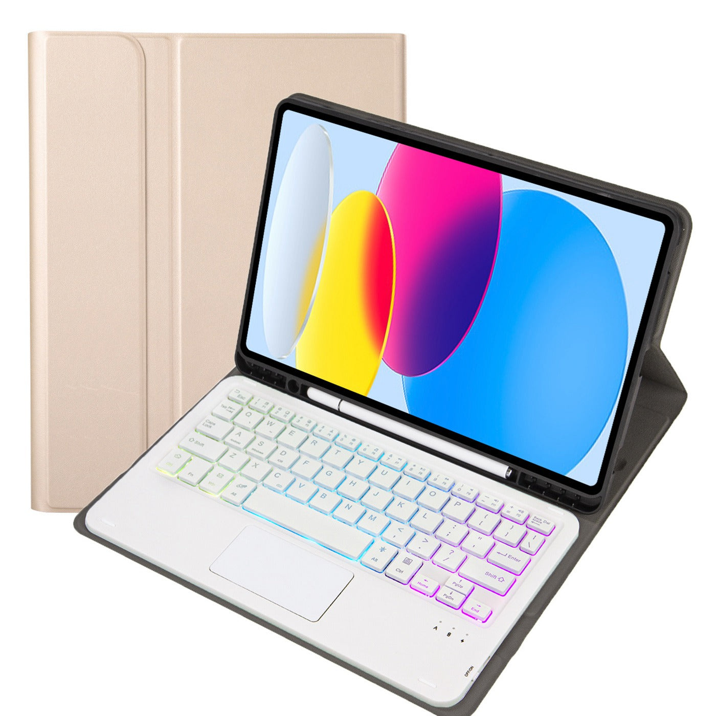A10B-AS for iPad 10.9 (2022) Pen Slot Design Leather + TPU Tablet Stand Cover + Detachable Backlit Bluetooth Keyboard with Touchpad