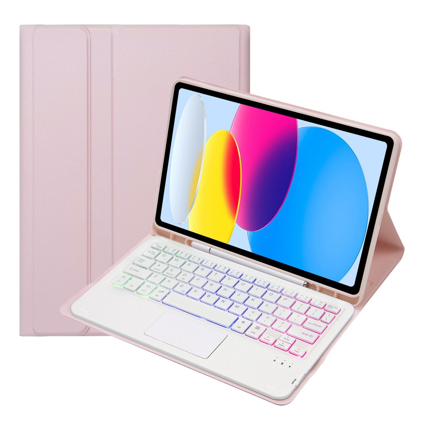 A10B-AS for iPad 10.9 (2022) Pen Slot Design Leather + TPU Tablet Stand Cover + Detachable Backlit Bluetooth Keyboard with Touchpad