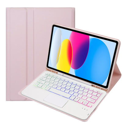 A10B-AS for iPad 10.9 (2022) Pen Slot Design Leather + TPU Tablet Stand Cover + Detachable Backlit Bluetooth Keyboard with Touchpad