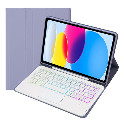 A10B-AS for iPad 10.9 (2022) Pen Slot Design Leather + TPU Tablet Stand Cover + Detachable Backlit Bluetooth Keyboard with Touchpad