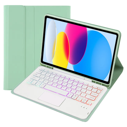A10B-AS for iPad 10.9 (2022) Leather + TPU Pen Slot Design Tablet Protective Shell Foldable Stand Cover with Touchpad Bluetooth Keyboard