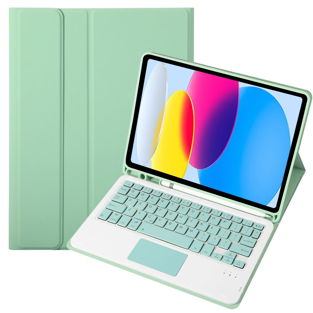 A10B-A for iPad 10.9 (2022) Candy Color Pen Slot Design Leather + TPU Tablet Stand Cover with Touchpad Bluetooth Keyboard