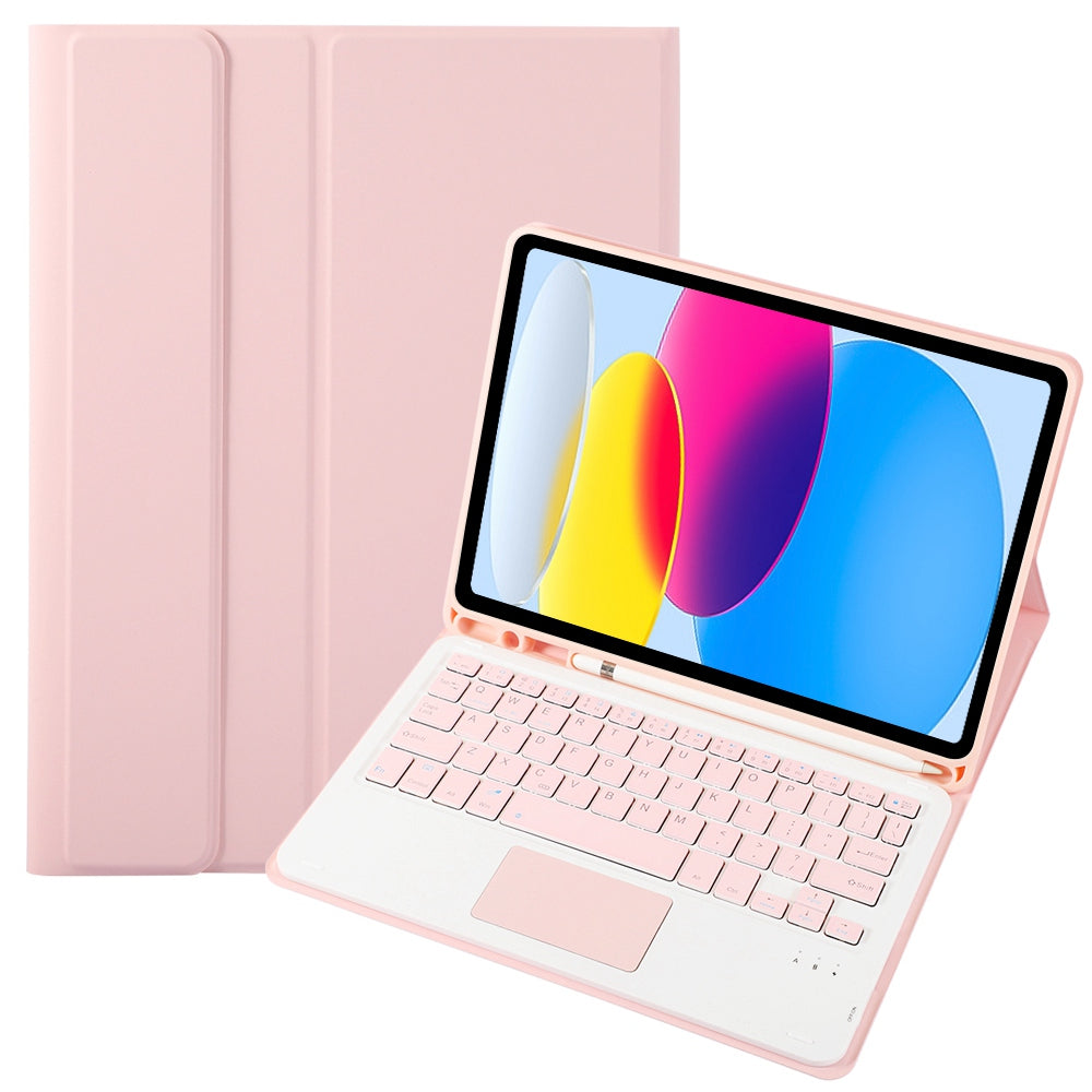 A10B-A for iPad 10.9 (2022) Candy Color Pen Slot Design Leather + TPU Tablet Stand Cover with Touchpad Bluetooth Keyboard