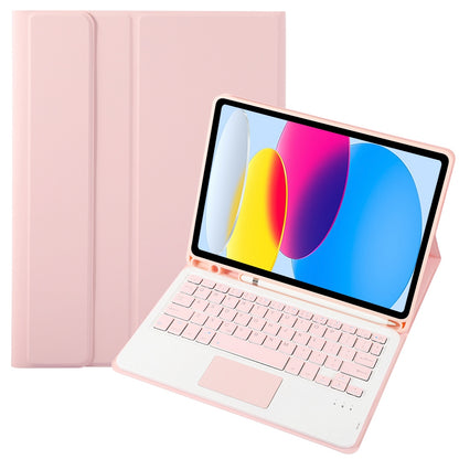 A10B-A for iPad 10.9 (2022) Candy Color Pen Slot Design Leather + TPU Tablet Stand Cover with Touchpad Bluetooth Keyboard