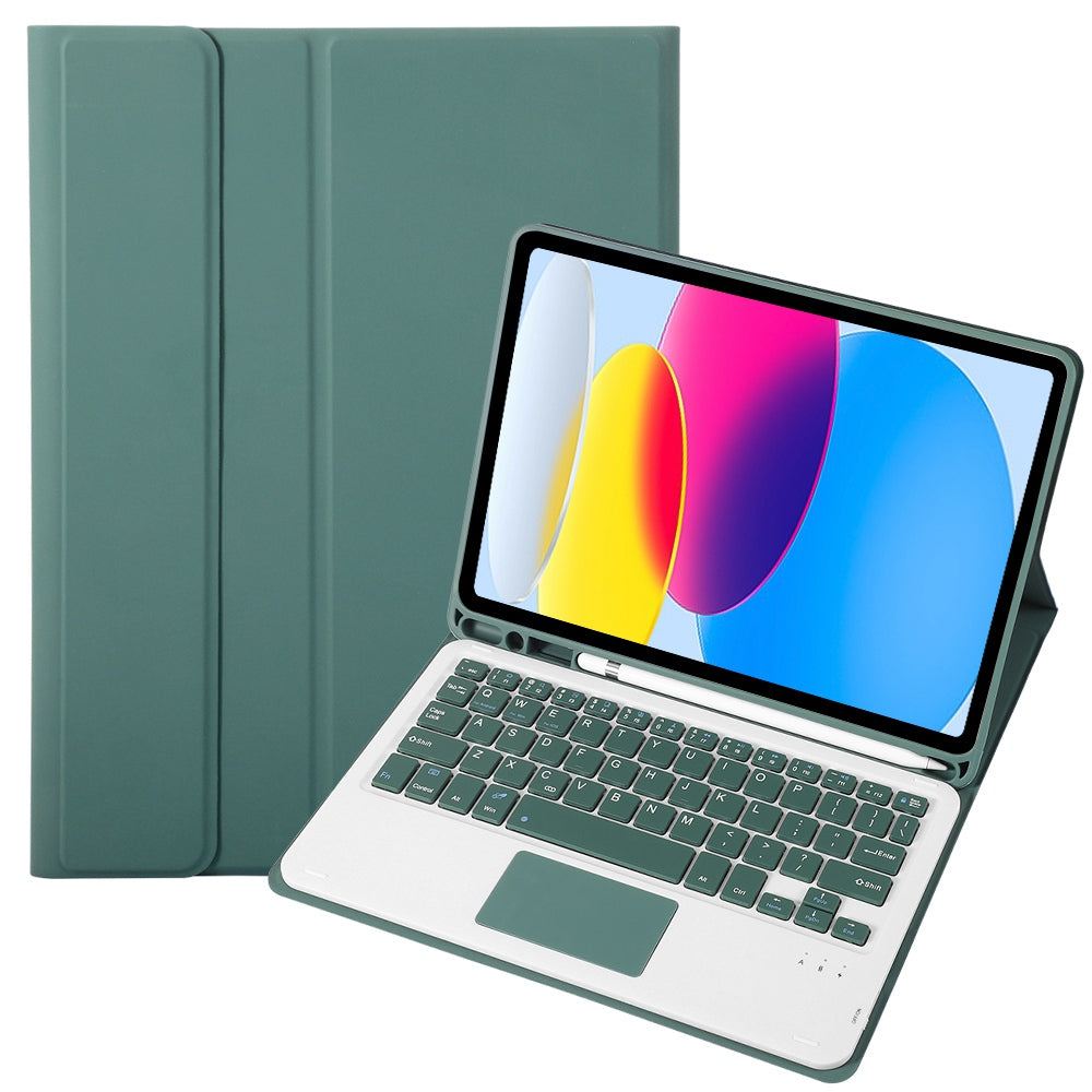 A10B-A for iPad 10.9 (2022) Candy Color Pen Slot Design Leather + TPU Tablet Stand Cover with Touchpad Bluetooth Keyboard