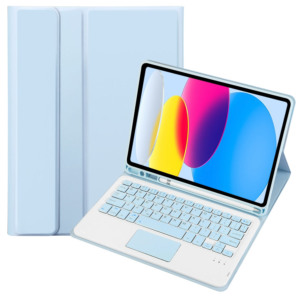 A10B-A for iPad 10.9 (2022) Candy Color Pen Slot Design Leather + TPU Tablet Stand Cover with Touchpad Bluetooth Keyboard