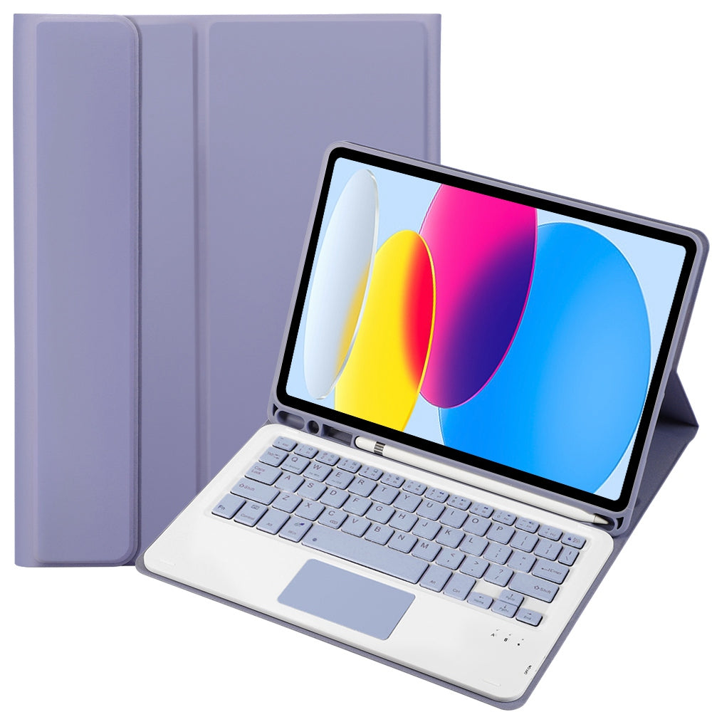 A10B-A for iPad 10.9 (2022) Candy Color Pen Slot Design Leather + TPU Tablet Stand Cover with Touchpad Bluetooth Keyboard