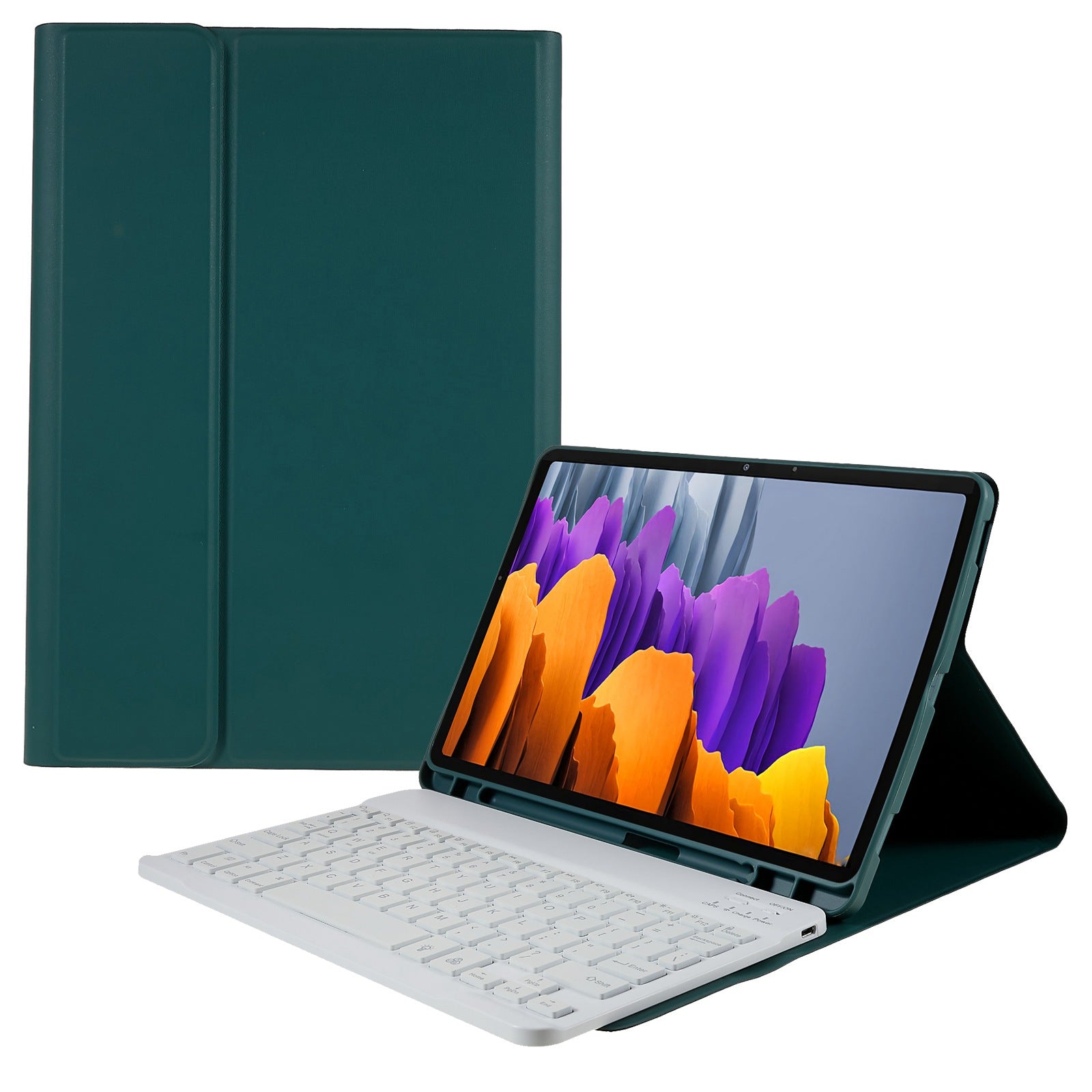 SK-T870 For Samsung Galaxy Tab S7 T870 / T875 / Tab S8 X700 Colorful Backlights Keyboard Case PU Leather Folio Stand Smart Cover with Removable Bluetooth Keyboard