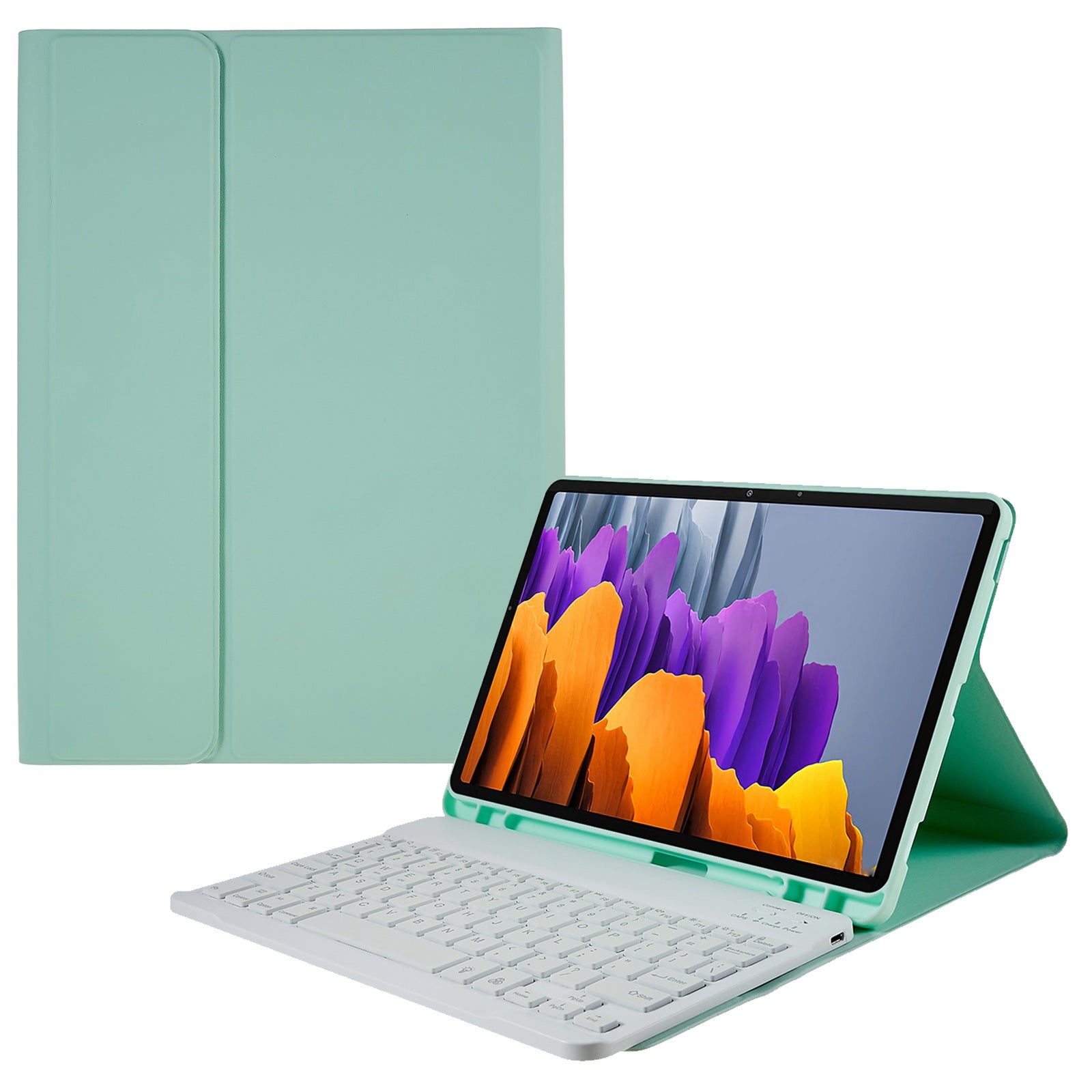 SK-T870 For Samsung Galaxy Tab S7 T870 / T875 / Tab S8 X700 Colorful Backlights Keyboard Case PU Leather Folio Stand Smart Cover with Removable Bluetooth Keyboard