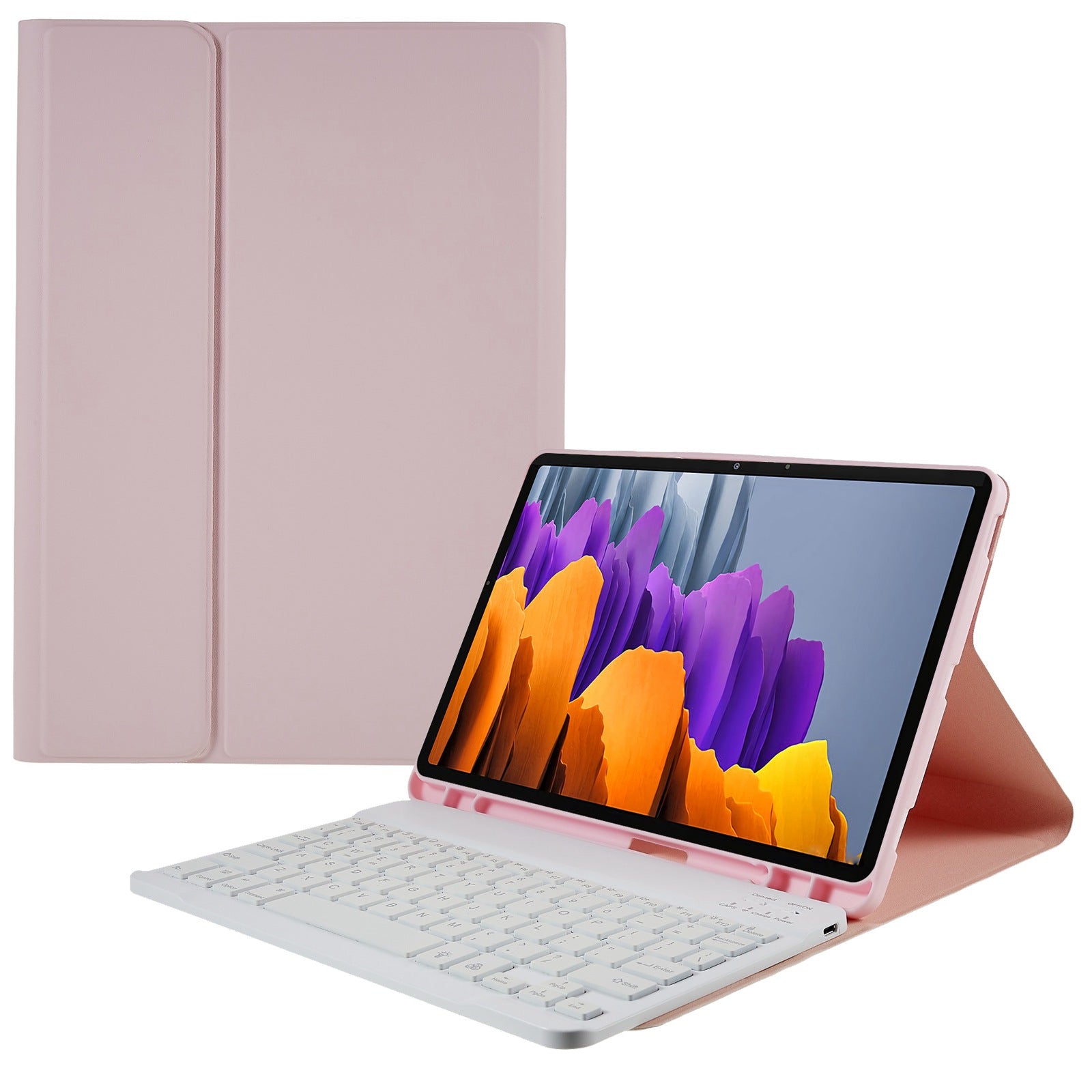 SK-T870 For Samsung Galaxy Tab S7 T870 / T875 / Tab S8 X700 Colorful Backlights Keyboard Case PU Leather Folio Stand Smart Cover with Removable Bluetooth Keyboard
