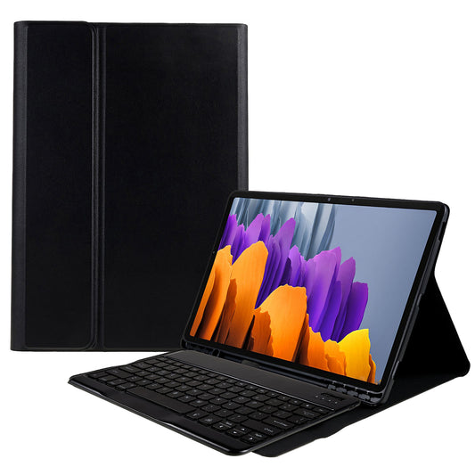 For Samsung Galaxy Tab S7 Plus T970 / S7 FE T730 T733 / S8 Plus Keyboard Case PU Leather Stand Cover with 7 Colors Backlight Magnetic Detachable Bluetooth Keyboard