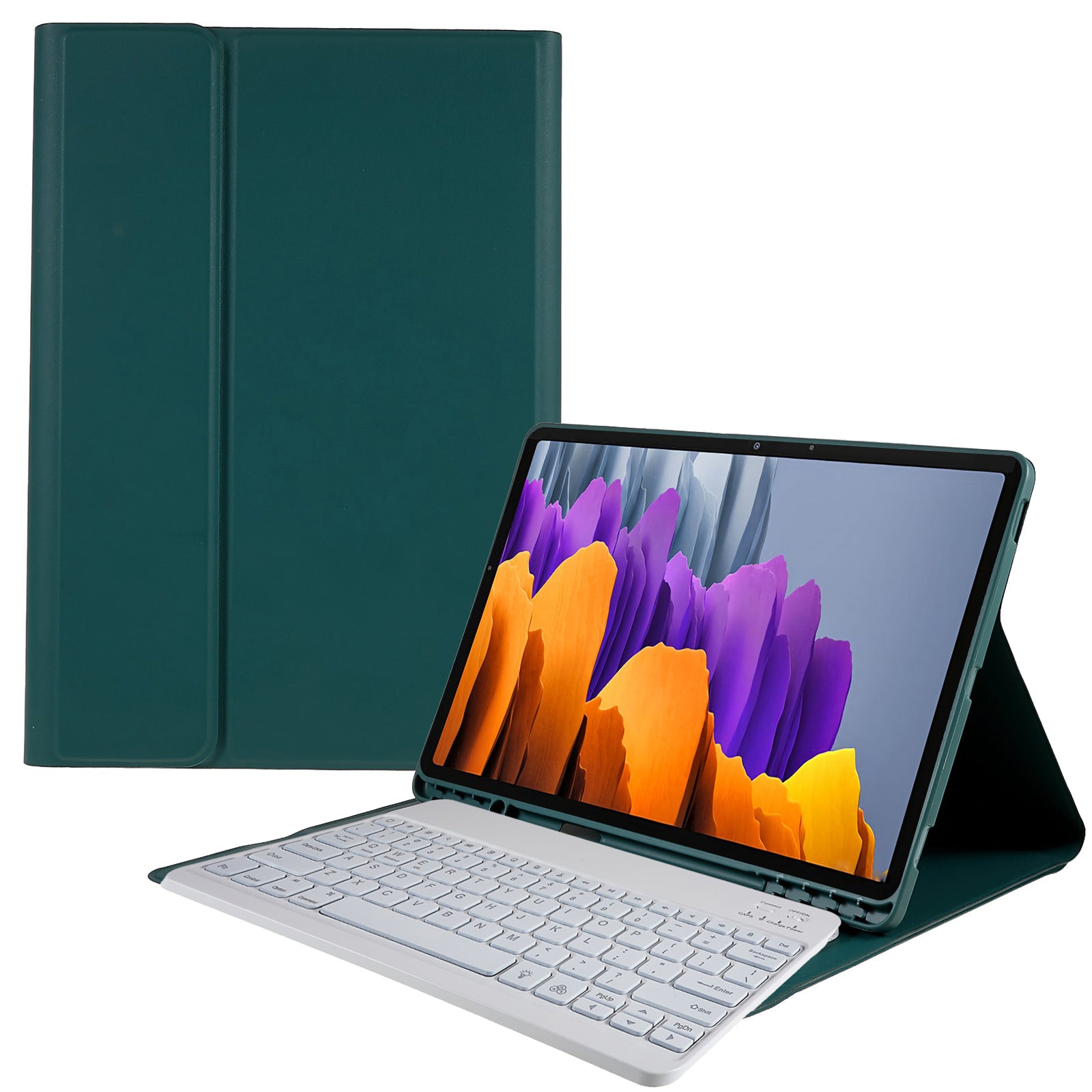 For Samsung Galaxy Tab S7 Plus T970 / S7 FE T730 T733 / S8 Plus Keyboard Case PU Leather Stand Cover with 7 Colors Backlight Magnetic Detachable Bluetooth Keyboard