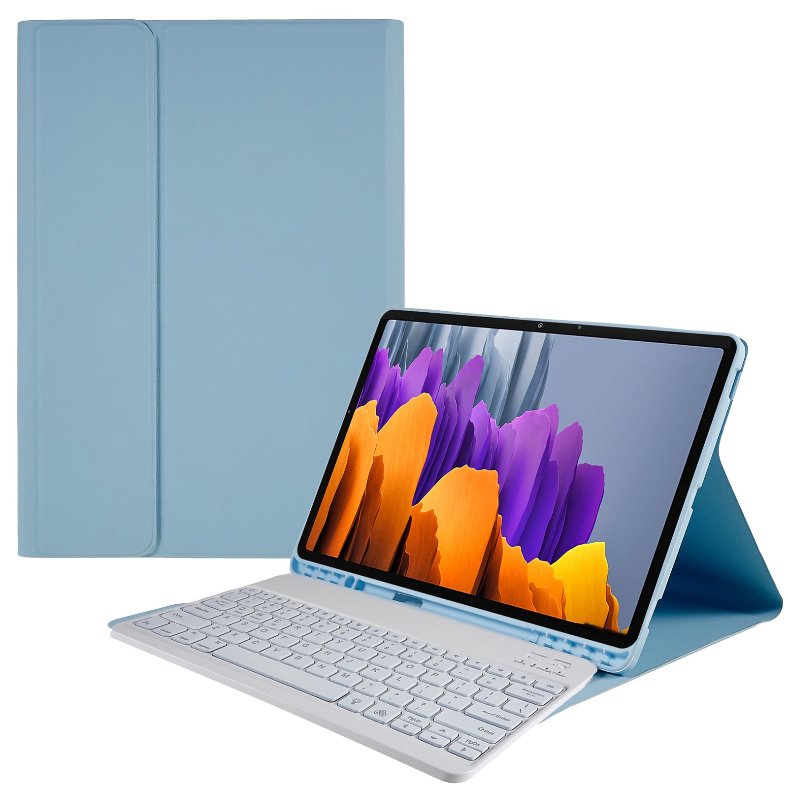 For Samsung Galaxy Tab S7 Plus T970 / S7 FE T730 T733 / S8 Plus Keyboard Case PU Leather Stand Cover with 7 Colors Backlight Magnetic Detachable Bluetooth Keyboard