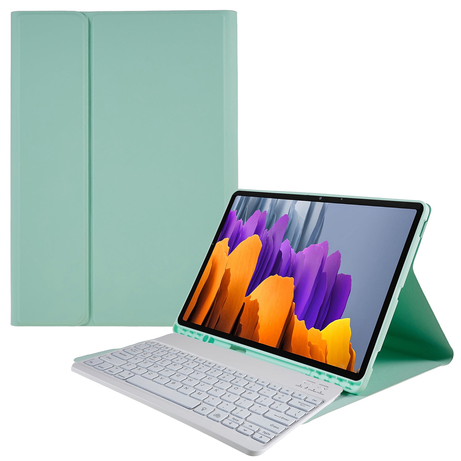For Samsung Galaxy Tab S7 Plus T970 / S7 FE T730 T733 / S8 Plus Keyboard Case PU Leather Stand Cover with 7 Colors Backlight Magnetic Detachable Bluetooth Keyboard