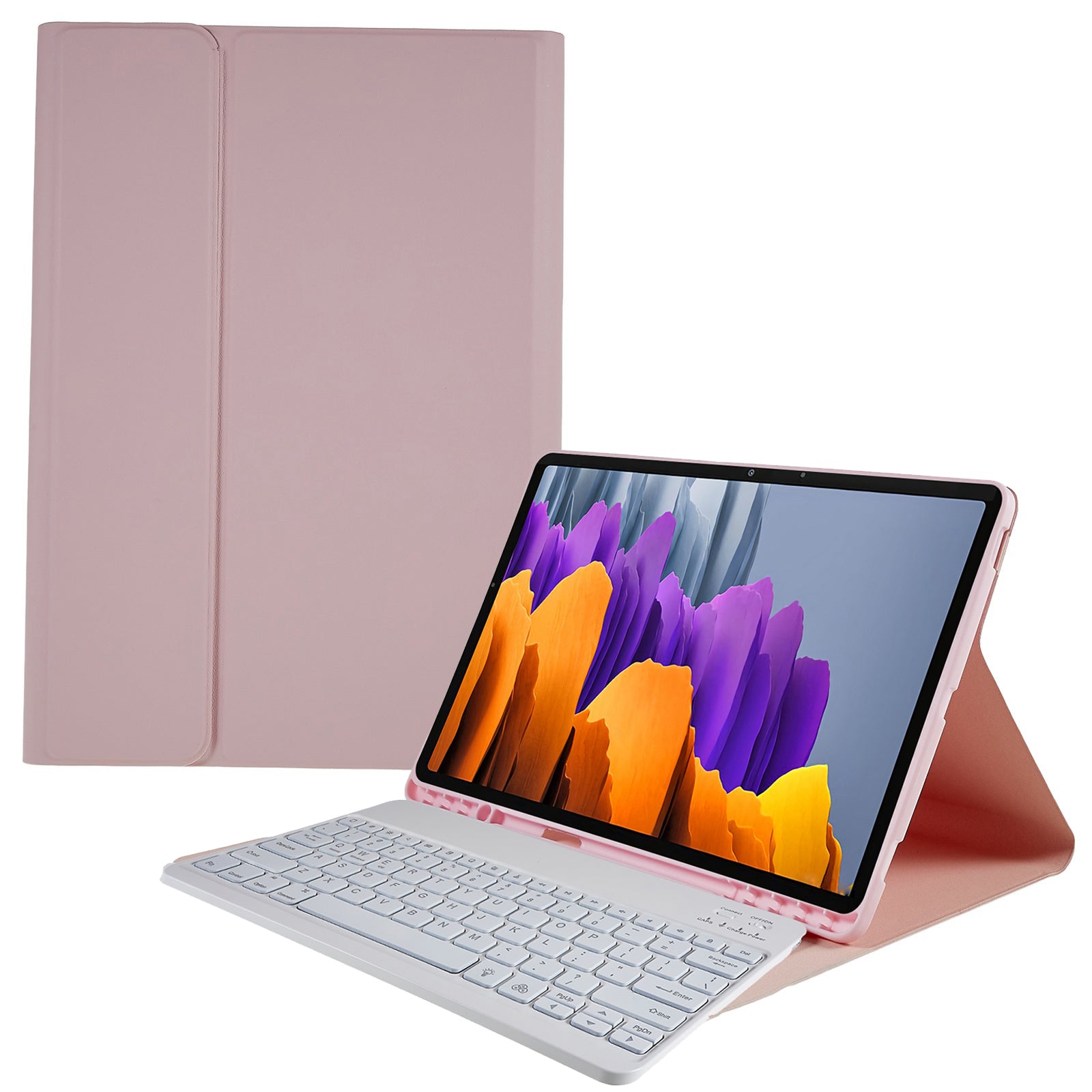 For Samsung Galaxy Tab S7 Plus T970 / S7 FE T730 T733 / S8 Plus Keyboard Case PU Leather Stand Cover with 7 Colors Backlight Magnetic Detachable Bluetooth Keyboard