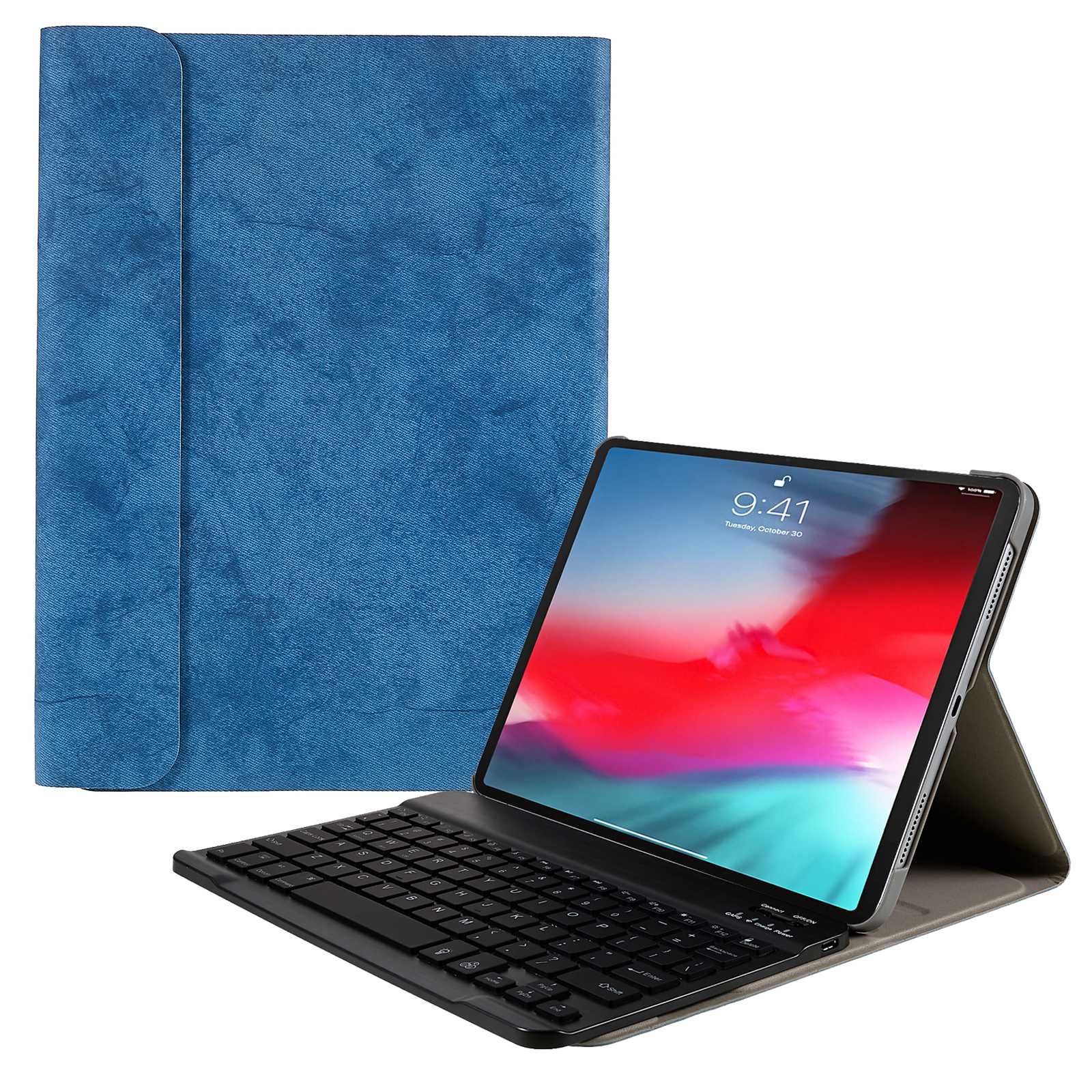 SK-1101 For iPad Pro 11-inch (2018) / iPad Air (2020) / (2022) Cloth Texture Keyboard Case PU Leather Stand Folio Smart Cover with 7 Colors Backlit Detachable Bluetooth Keyboard
