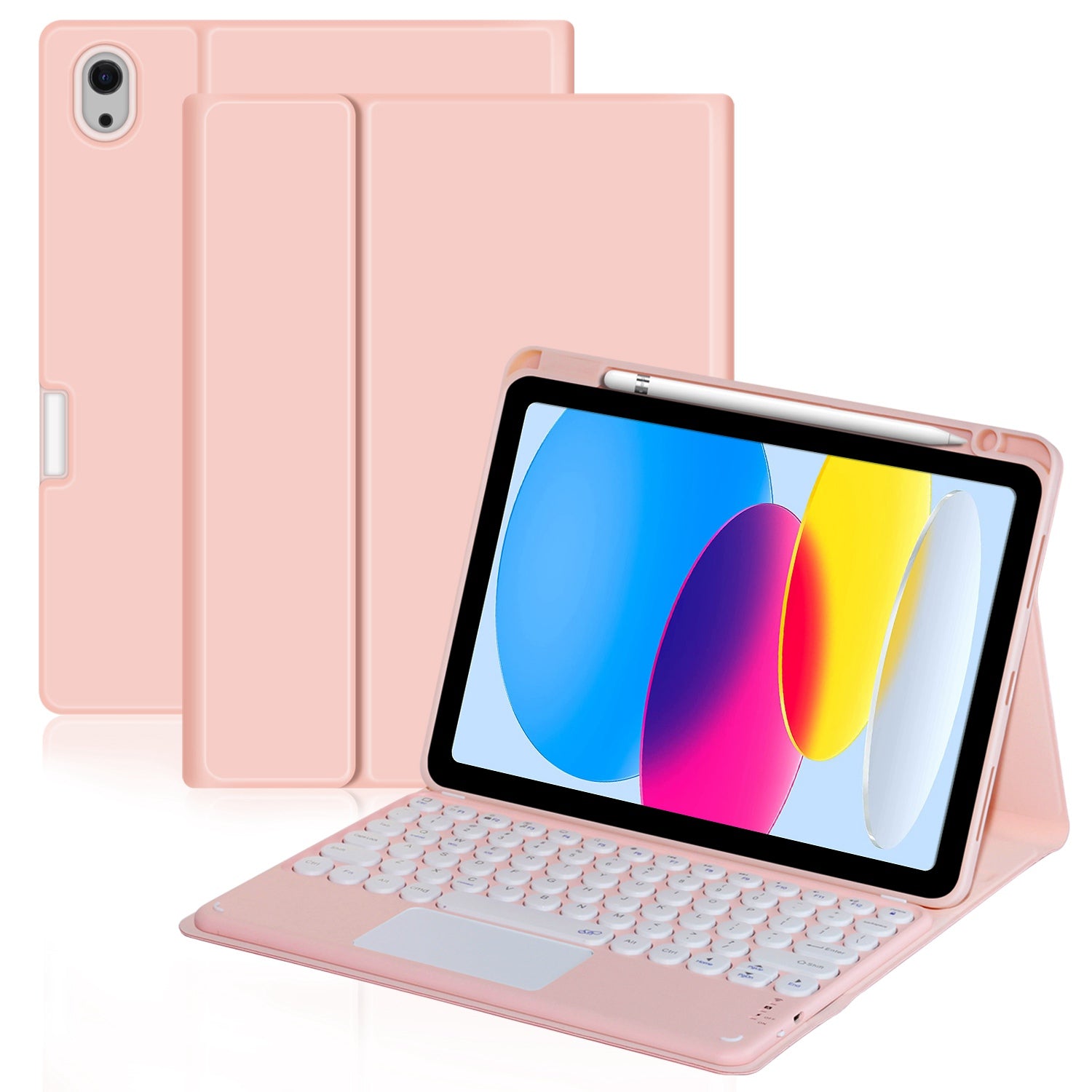 For iPad 10.9 (2022) Pen Slot Design Tablet Stand Case Skin-touch PU Leather Cover + Bluetooth Keyboard with Touchpad