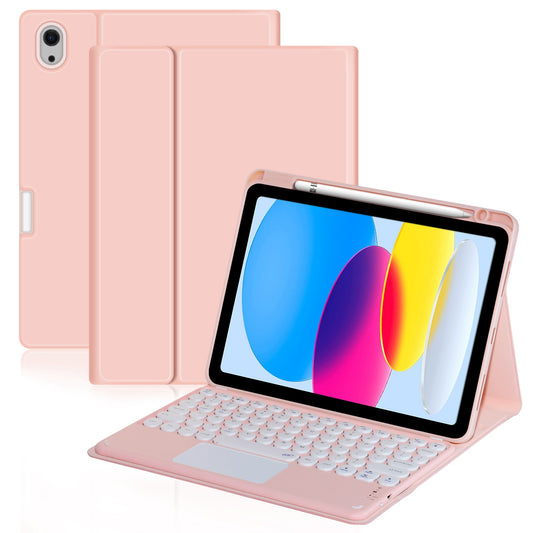 For iPad 10.9 (2022) Pen Slot Design Tablet Stand Case Skin-touch PU Leather Cover + Bluetooth Keyboard with Touchpad