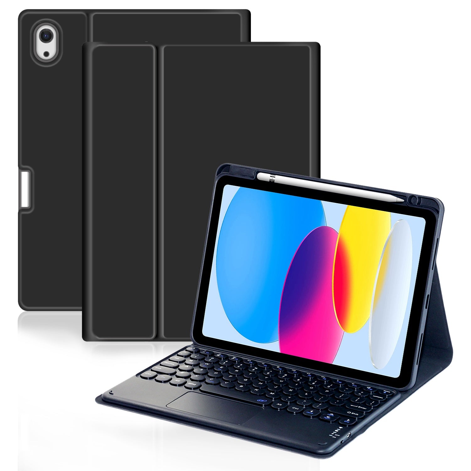 For iPad 10.9 (2022) Pen Slot Design Tablet Stand Case Skin-touch PU Leather Cover + Bluetooth Keyboard with Touchpad