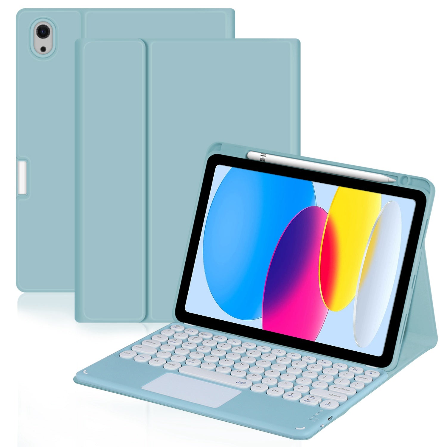 For iPad 10.9 (2022) Pen Slot Design Tablet Stand Case Skin-touch PU Leather Cover + Bluetooth Keyboard with Touchpad