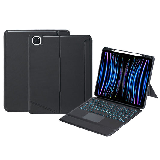 A129-AS for iPad Pro 12.9-inch (2018) / (2020) / (2021) / (2022) Backlit Touchpad Keyboard Case Pen Holder PU Leather Kickstand Cover with Detachable Bluetooth Keyboard