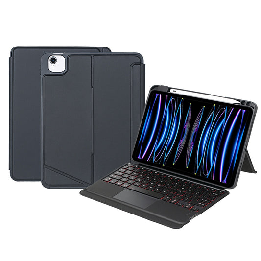 T11-AS for iPad Air (2020) / (2022) / iPad Pro 11 (2018) / (2020) / (2021)) / (2022) PU Leather Pen Slot Kickstand Tablet Case Bluetooth Backlit Keyboard with Touchpad