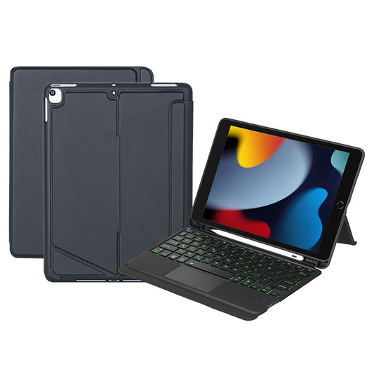 T102-AS for iPad 10.2 (2021) / (2019) / (2020) / iPad Air 10.5 inch (2019) / iPad Pro 10.5-inch (2017) Detachable Bluetooth Backlit Touchpad Keyboard Leather Case Pen Holder Kickstand Cover