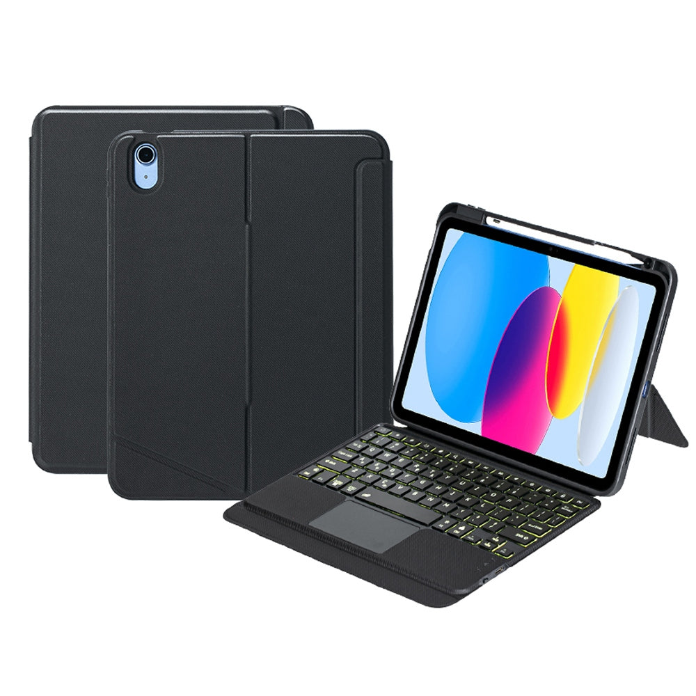 T10-AS for iPad 10.9 (2022) Backlit Touchpad Bluetooth Keyboard Leather Case Pen Slot Kickstand Tablet Case