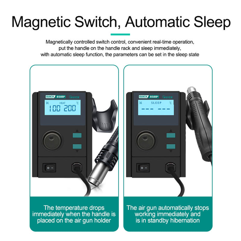 QUICK 858D+ 220V Hot Air Rework Solder Station with LCD Digital Display Mobile Phone PCB Motherboard Repair Tool