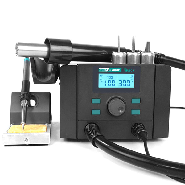 QUICK 8786D+ 220V Double Station 2-in-1 Precise Temperature Control Automatic Sleep Encoder Step-Less Speed Regulation Intelligent Hot Air Soldering Rework Station