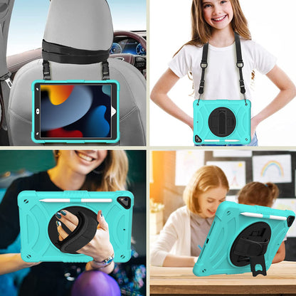 For iPad mini (2021) Shockproof Case Anti-Scratch Rotating Kickstand Case with Shoulder Strap Portable Silicone+PC Tablet Case