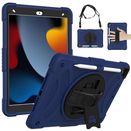For iPad mini (2021) Shockproof Case Anti-Scratch Rotating Kickstand Case with Shoulder Strap Portable Silicone+PC Tablet Case